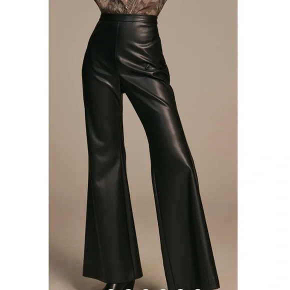 Anthropologie Hutch Faux Leather Pants New Black Flare Size 8 Medium Anthro NWT - Picture 3 of 10